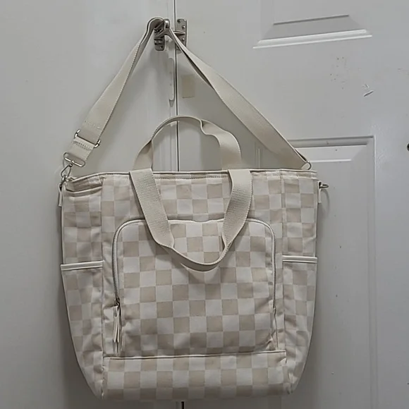 Cooler insulated Lg Bag Shell Checker Tote Adjustable Strap Zip & Pockets A/N - Picture 1 of 8